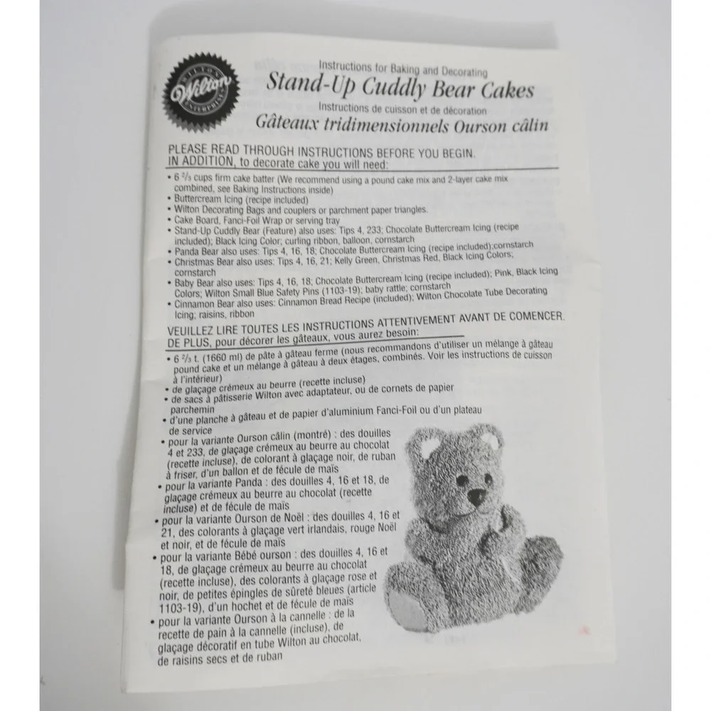 VTG Wilton Stand Up Cuddly Bear Cake Pan Set 502-518 Complete w Box Instructions
